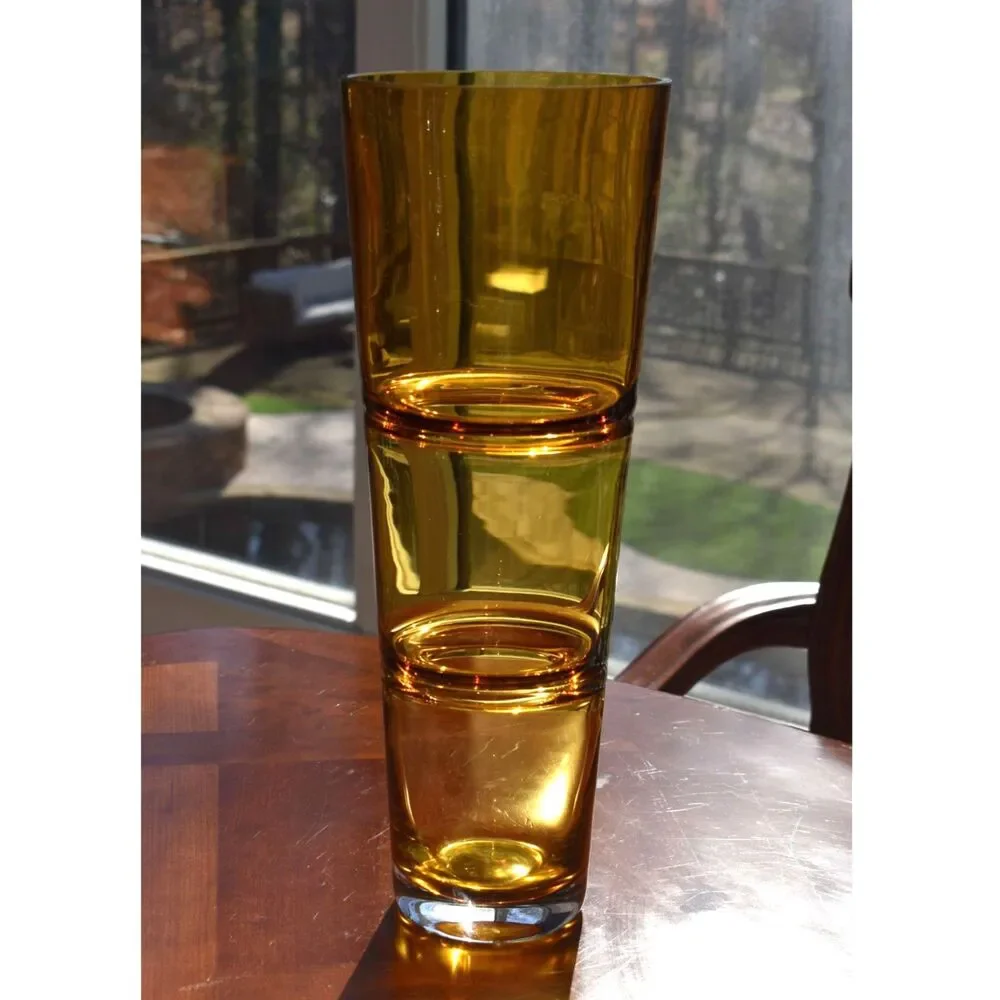 Vintage MCM Amber Art Stacked Glass Vase 16